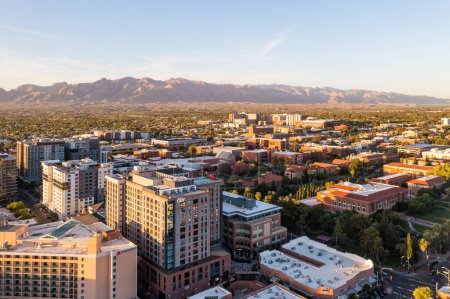 Photo for Oliv building Tucson Arizona, student college apartment complex. View of Catalina Mountains. - Royalty Free Image