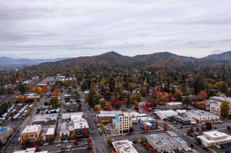 Photo for Downtown Grants Pass, Oregon. Aerial photo with vibrant fall colors. - Royalty Free Image