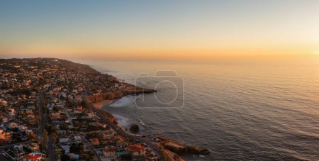 Photo for Sunset Cliffs, San Diego and Ocean Beach in distance. Aerial View of Cliffs and Road Along Coast - Royalty Free Image