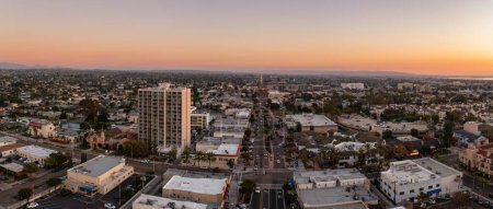 Third Avenue in Chula Vista, California, aerial view of city. 