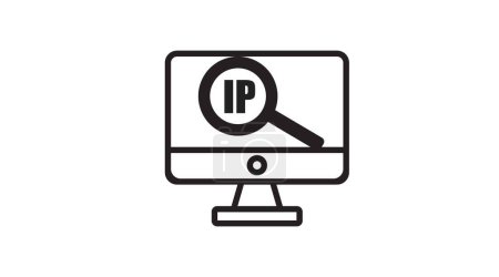 Illustration for Computer IP Icon. Vector black and white editable flat illustration of a computer and an IP icon - Royalty Free Image
