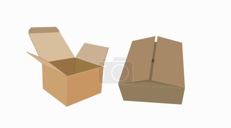 Ilustración de Conjunto aislado vectorial de cajas de cartón, abiertas y cerradas - Imagen libre de derechos