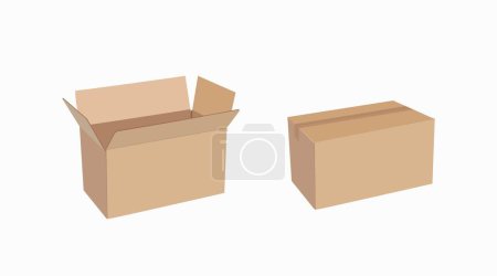 Ilustración de Conjunto aislado vectorial de cajas de cartón, abiertas y cerradas - Imagen libre de derechos