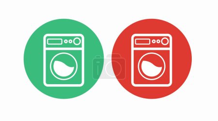 Illustration for Washing machine green and red rounded icon or sign set. Vector isolated illustration - Royalty Free Image