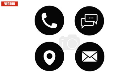 Ilustración de Contacto Conjunto de iconos. Ilustración en blanco y negro de diferentes iconos de contacto para un sitio web - Imagen libre de derechos