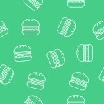 Burger Pattern. Green and white seamless pattern or background with burgers