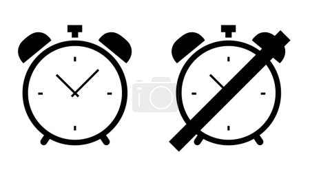 Wecker-Symbol. Vektorisolierte schwarz-weiß editierbare Darstellung einer Uhr