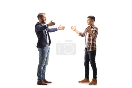 Photo for Young professional man meeting a guy isolated on white background - Royalty Free Image