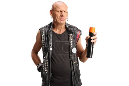 Photo for Grumpy punk holding a spray can isolated on white background - Royalty Free Image
