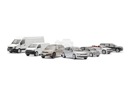 Téléchargez les photos : Studio plan de différents véhicules, voiture, suv, van isolé sur fond blanc - en image libre de droit