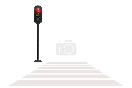 Photo for Traffic light near a pedestrian crossing with red light flashing on isolated on white background - Royalty Free Image