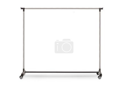 Photo for Empty metal clothing rack with wheels isolated on white background - Royalty Free Image
