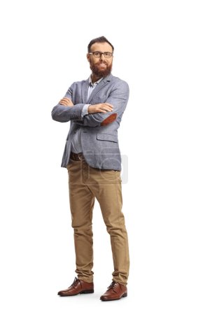 Photo for Bearded man posing with crossed arms isolated on white background - Royalty Free Image