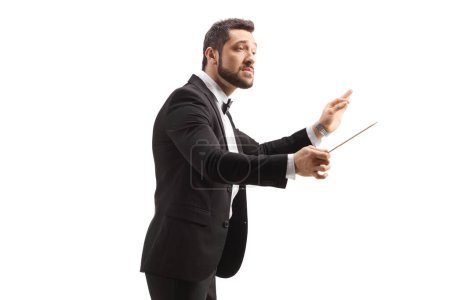 Téléchargez les photos : Chef d'orchestre mettant en scène une performance isolée sur fond blanc - en image libre de droit