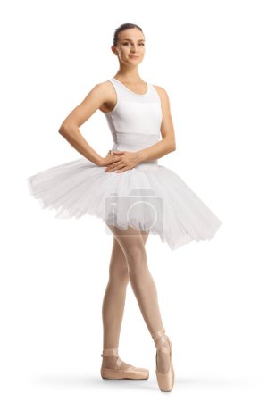Foto de Bailarina en un vestido de tutú blanco posando aislada sobre fondo blanco - Imagen libre de derechos