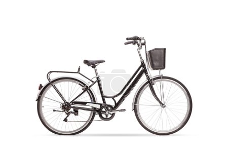 Photo for Bicycle with a rear flat tire isolated on white background - Royalty Free Image