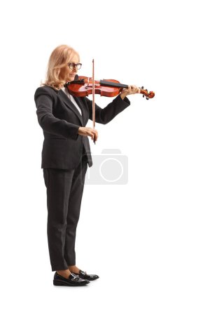 Photo for Full length shot of a woman performing with a violin isolated on white background - Royalty Free Image