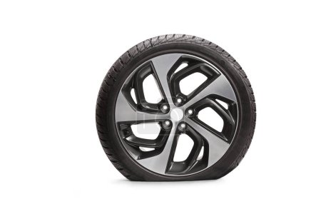 Photo for Studio shot of a flat vehicle tire with a rim isolated on white background - Royalty Free Image
