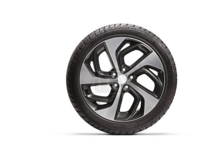 Photo for Studio shot of a winter vehicle tire with a rim isolated on white background - Royalty Free Image