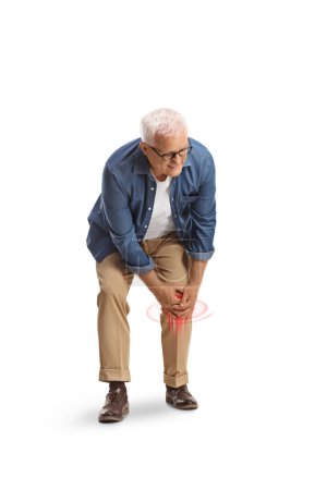Photo for Mature man with pain injury and red inflamed spot isolated on white background - Royalty Free Image