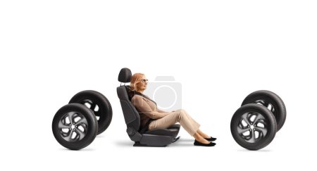 Photo for Female driver on four wheels isolated on white background - Royalty Free Image
