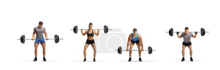 Foto de Group of fit people lifting heavy weights isolated on white background - Imagen libre de derechos