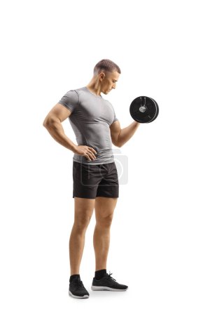 Photo for Man exercising weight lifting with a dumbbell isolated on white background - Royalty Free Image
