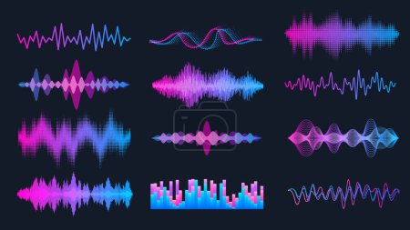 Ilustración de Conjunto de ondas sonoras. ecualizador de sonido. vector - Imagen libre de derechos