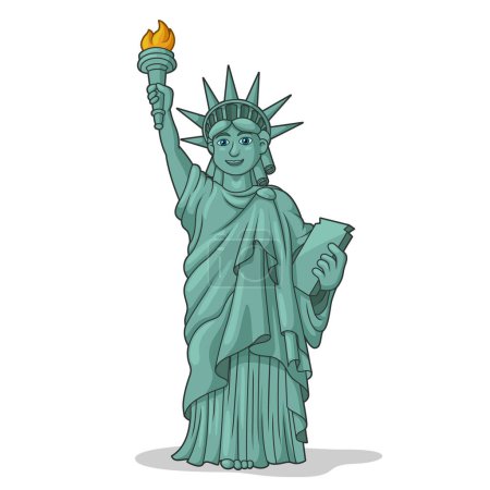 Téléchargez les illustrations : Statue de la Liberté dessin animé. Bâtiment et monuments du monde. Icône de voyage Concept. Illustration vectorielle - en licence libre de droit