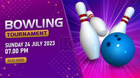 Illustration for Bowling Tournament Template, Realistic Bowling Strike. Widescreen Vector Illustration - Royalty Free Image