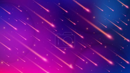 Illustration for Meteor Rain Background, Elegant Violet Light Falling. Widescreen Vector Illustration - Royalty Free Image
