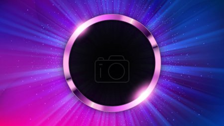 Illustration for Chrome Ring Hole Background, Elegant Blue Light Shine from Behind. Widescreen Vector Illustration - Royalty Free Image