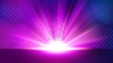 Illustration for Violet Light Rising from Horizon, Glowing Shine Background. Widescreen Vector Illustration - Royalty Free Image