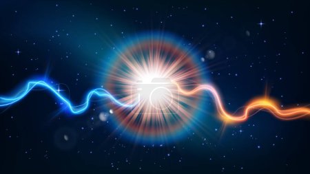 Ilustración de Dazzling Big Starlight with thunderbolt, Science Background. Ilustración vectorial - Imagen libre de derechos