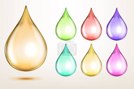 Ilustración de Conjunto de gota de aceite realista aislado sobre fondo blanco, para combustible y otros líquidos de color. Ilustración vectorial - Imagen libre de derechos