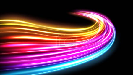 Illustration for Colorful light trails, long time exposure motion blur effect. Vector Illustration - Royalty Free Image