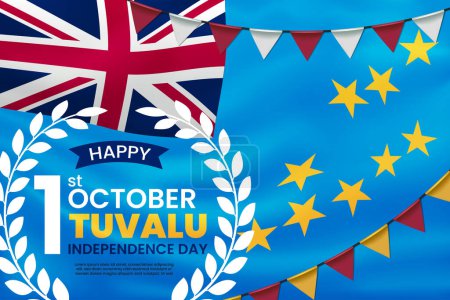 Illustration for Happy Independence Day of Tuvalu with Waving Flag Background. Vector Illustration - Royalty Free Image