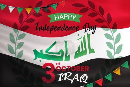 Téléchargez les illustrations : Happy Independence Day of Iraq with Waving Flag Background. Illustration vectorielle - en licence libre de droit