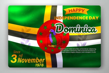 Téléchargez les illustrations : Joyeuse fête de l'indépendance de la Dominique avec un fond de drapeau agitant. Illustration vectorielle - en licence libre de droit
