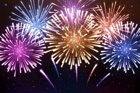 Foto de Brillantes fuegos artificiales fondo, celebración de Año Nuevo. Ilustración vectorial - Imagen libre de derechos