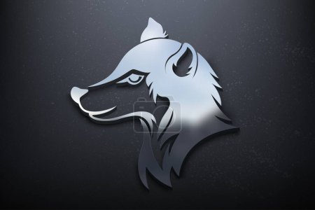 Téléchargez les illustrations : Wolf 3D Logo Design, logo Mockup brillant avec mur texturé. Vecteur réaliste - en licence libre de droit