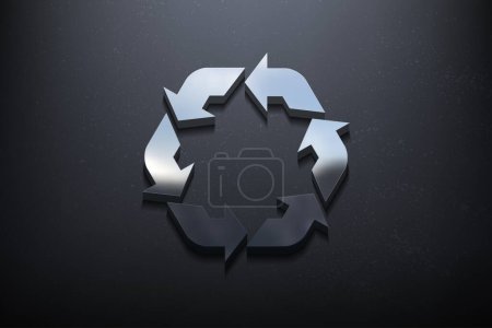 Illustration for Recycle 3D Logo Design, Shiny Mockup Logo with Textured Wall. Realistic Vector - Royalty Free Image