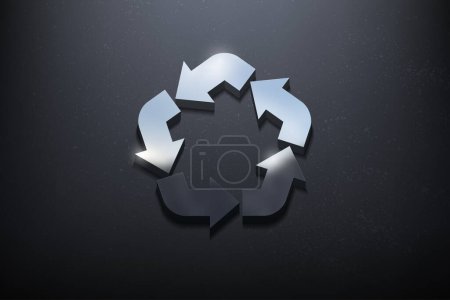 Illustration for Recycle 3D Logo Design, Shiny Mockup Logo with Textured Wall. Realistic Vector - Royalty Free Image