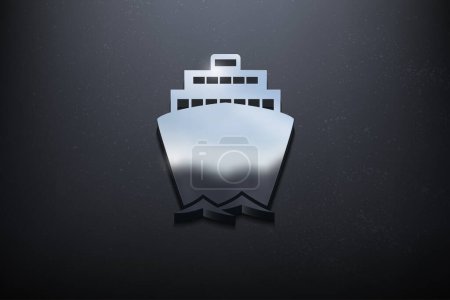 Téléchargez les illustrations : Conception du logo 3D Ship, logo Mockup brillant avec mur texturé. Vecteur réaliste - en licence libre de droit