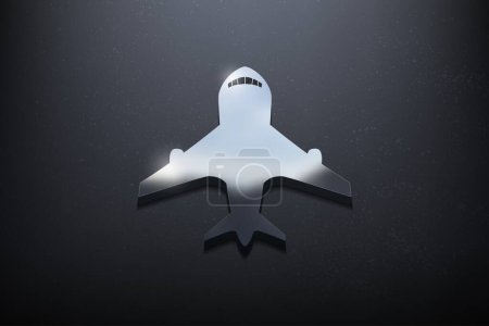 Téléchargez les illustrations : Conception de logo 3D d'avion, logo brillant de maquette avec le mur texturé. Vecteur réaliste - en licence libre de droit