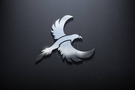 Téléchargez les illustrations : Conception de logo 3D oiseau, logo Mockup brillant avec mur texturé. Vecteur réaliste - en licence libre de droit