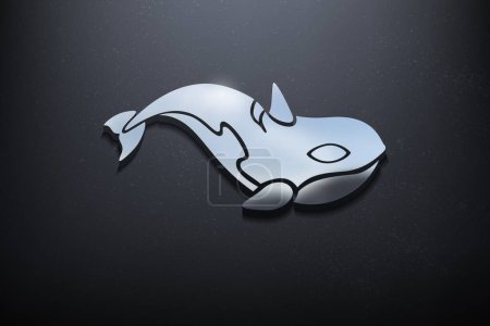 Ilustración de Diseño de Logo Orca 3D, Logo Mockup Brillante con Pared Texturizada. Vector realista - Imagen libre de derechos