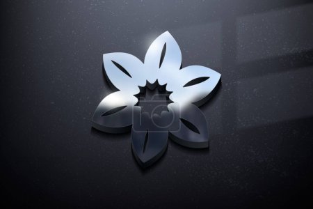 Téléchargez les illustrations : Logo 3D Flower, logo Mockup brillant avec mur texturé. Vecteur réaliste - en licence libre de droit