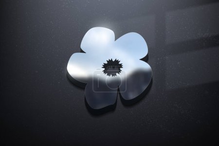 Illustration for Flower 3D Logo Design, Shiny Mockup Logo with Textured Wall. Realistic Vector - Royalty Free Image