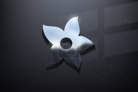 Téléchargez les illustrations : Logo 3D Flower, logo Mockup brillant avec mur texturé. Vecteur réaliste - en licence libre de droit